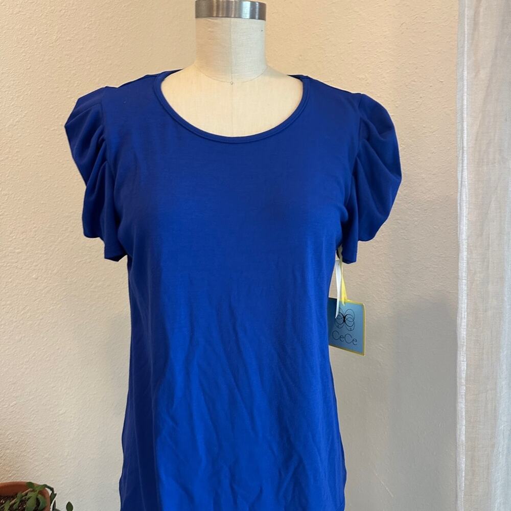 CeCe Women's Medium Top Royal Blue Short Sleeve Top NWT Puff Sleeve
